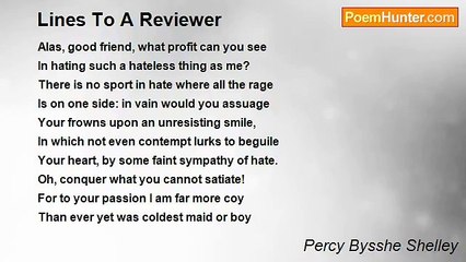 Percy Bysshe Shelley - Lines To A Reviewer