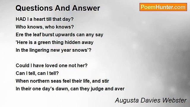 Augusta Davies Webster - Questions And Answer