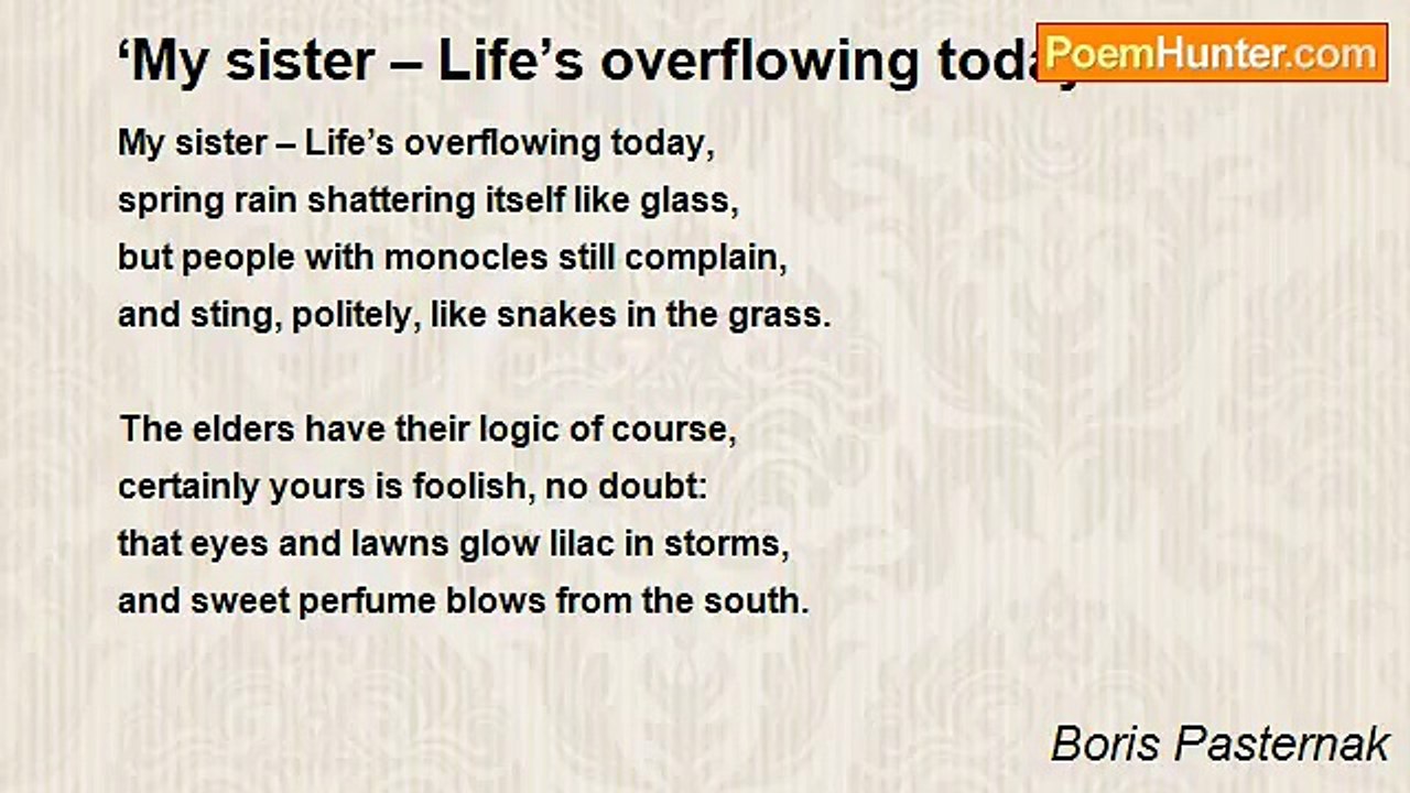 Boris Pasternak - ‘My sister – Life’s overflowing today’