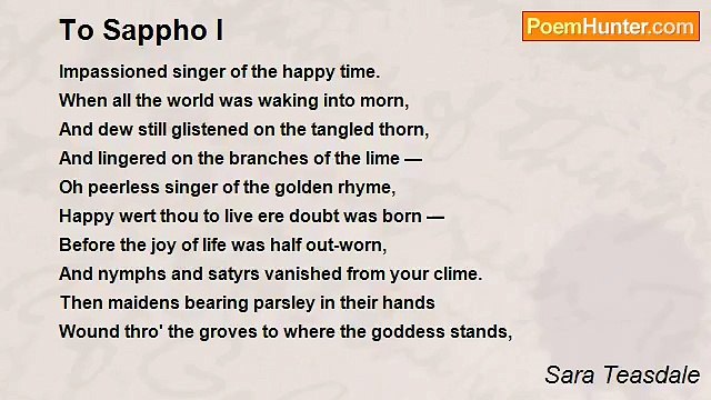 Sara Teasdale - To Sappho I