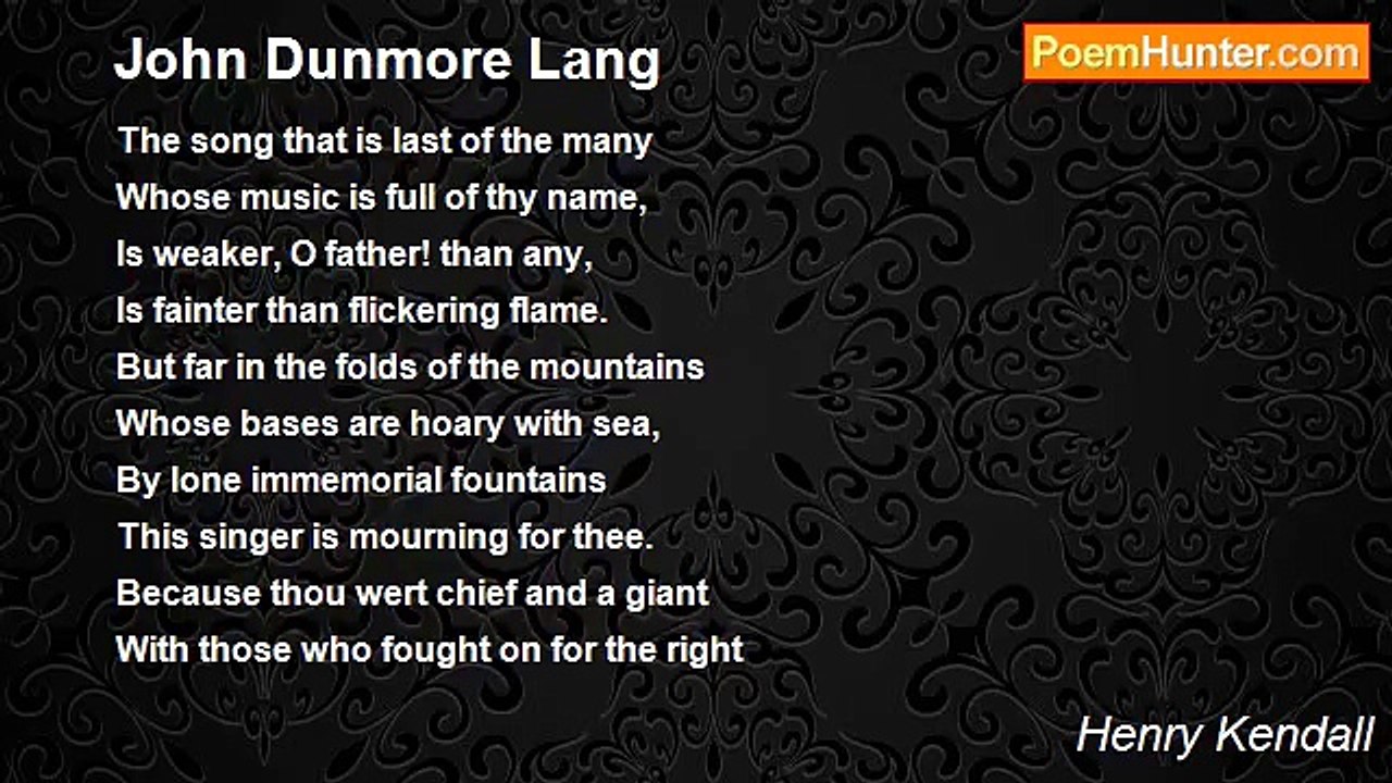 Henry Kendall - John Dunmore Lang