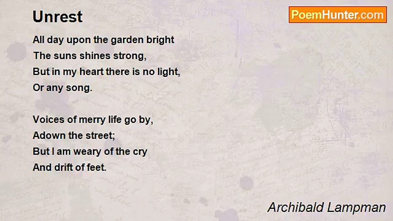 Archibald Lampman - Unrest