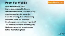 Du Fu - Poem For Wei Ba