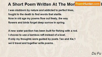 Du Fu - A Short Poem Written At The Moment When A Rising River Looked Like A Rolling Ocean