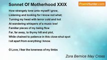 Zora Bernice May Cross - Sonnet Of Motherhood XXIX