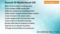 Zora Bernice May Cross - Sonnet Of Motherhood VIII