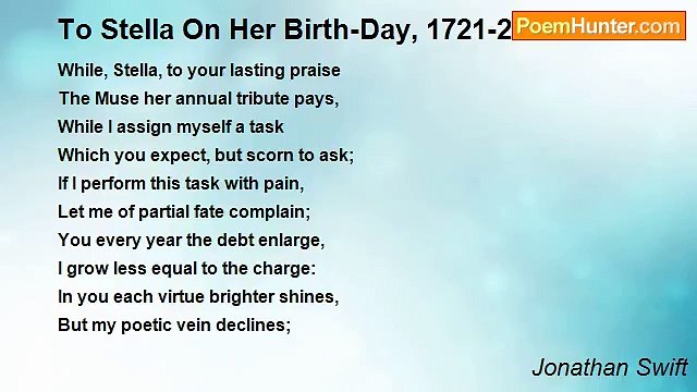 Jonathan Swift - To Stella On Her Birth-Day, 1721-2