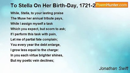 Jonathan Swift - To Stella On Her Birth-Day, 1721-2