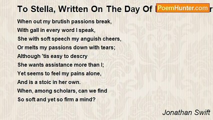 Jonathan Swift - To Stella, Written On The Day Of Her Birth. March 13, 1723-4, But Not On The Subject, When I Was Sick In Bed