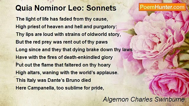 Algernon Charles Swinburne - Quia Nominor Leo: Sonnets