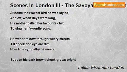 Letitia Elizabeth Landon - Scenes In London III - The Savoyard In Grosvenor Square