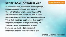 Dante Gabriel Rossetti - Sonnet LXV:  Known in Vain