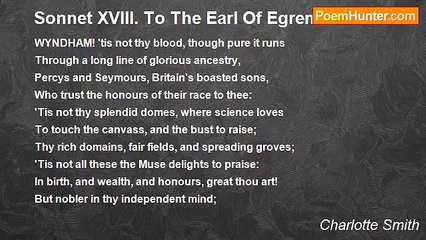 Charlotte Smith - Sonnet XVIII. To The Earl Of Egremont