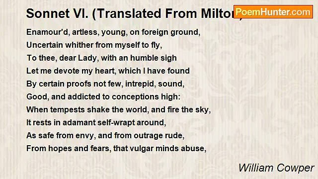 William Cowper - Sonnet VI. (Translated From Milton)