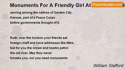 William Stafford - Monuments For A Friendly Girl At A Tenth Grade Party
