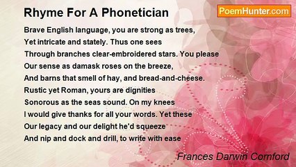 Frances Darwin Cornford - Rhyme For A Phonetician