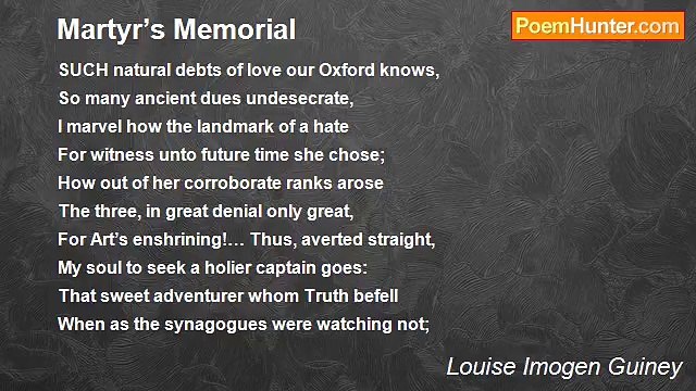 Louise Imogen Guiney - Martyr’s Memorial