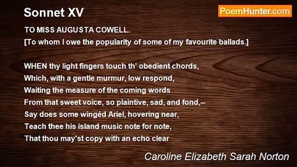 Caroline Elizabeth Sarah Norton - Sonnet XV