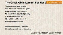 Caroline Elizabeth Sarah Norton - The Greek Girl’s Lament For Her Lover