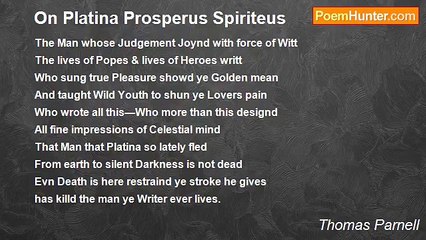 Thomas Parnell - On Platina Prosperus Spiriteus