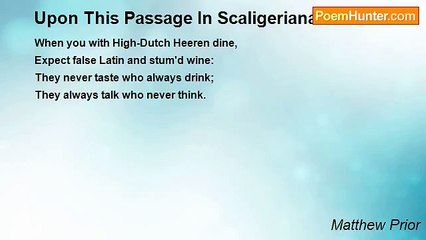 Matthew Prior - Upon This Passage In Scaligeriana