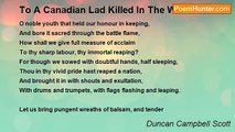 Duncan Campbell Scott - To A Canadian Lad Killed In The War