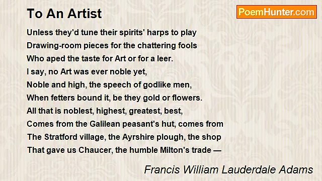 Francis William Lauderdale Adams - To An Artist