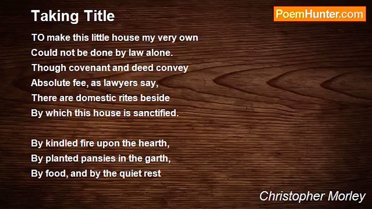 Christopher Morley - Taking Title