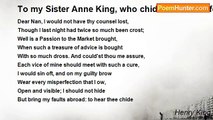 Henry King - To my Sister Anne King, who chid me in verse for being angry