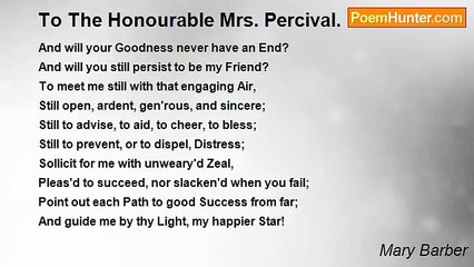 Mary Barber - To The Honourable Mrs. Percival.