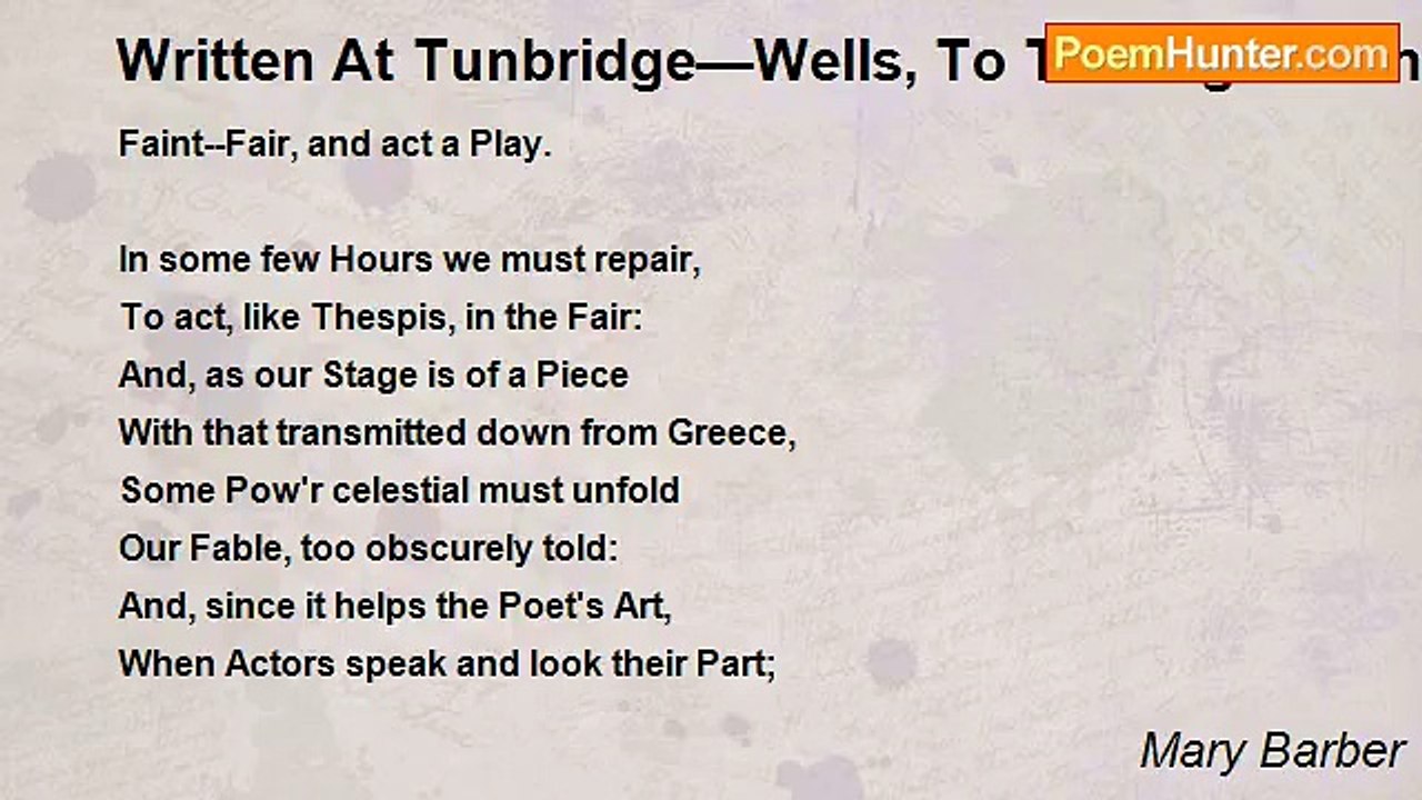 Mary Barber - Written At Tunbridge—Wells, To The Right Honourable The Lady Barbara North