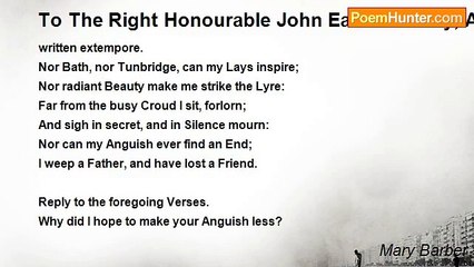Mary Barber - To The Right Honourable John Earl Of Orrery, At Bath, After The Death Of The Late Earl.