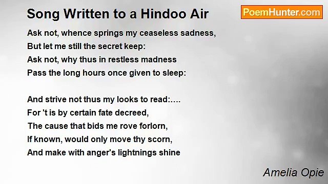 Amelia Opie - Song Written to a Hindoo Air