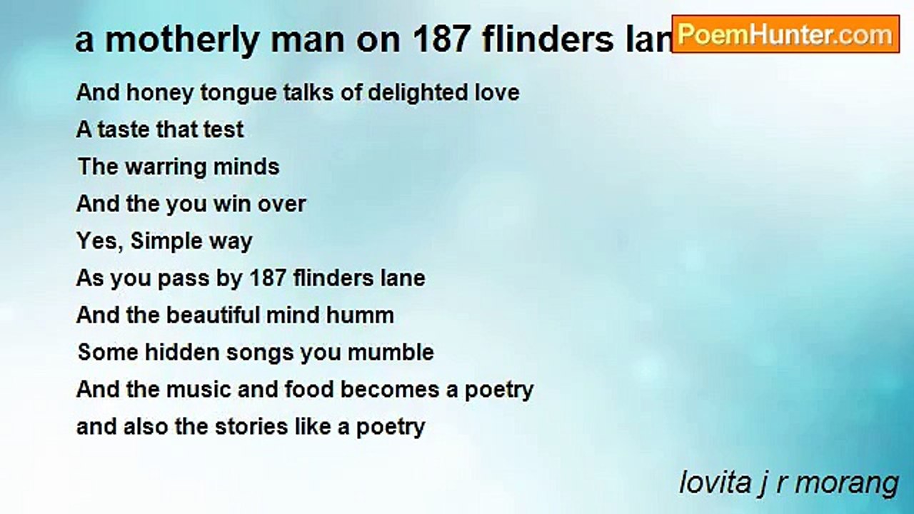 lovita j r morang - a motherly man on 187 flinders lane