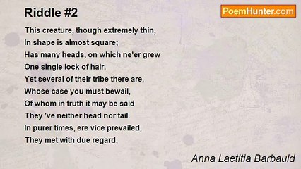 Anna Laetitia Barbauld - Riddle #2