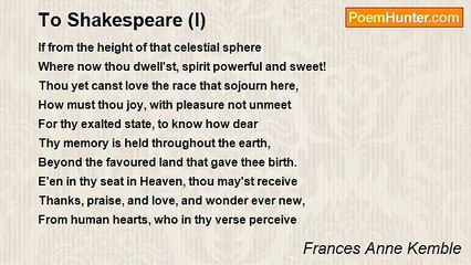 Frances Anne Kemble - To Shakespeare (I)