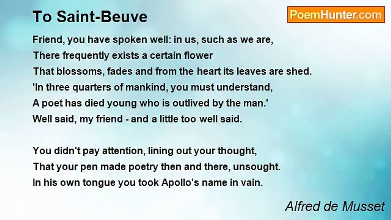 Alfred de Musset - To Saint-Beuve