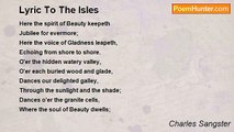 Charles Sangster - Lyric To The Isles