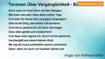 Hugo von Hofmannsthal - Terzinen Über Vergänglichkeit - Erste Terzine