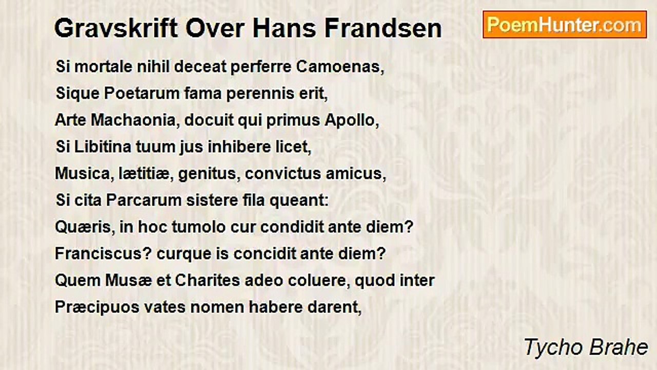 Tycho Brahe - Gravskrift Over Hans Frandsen