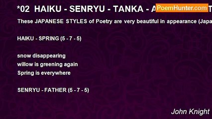 John Knight - *02  HAIKU - SENRYU - TANKA - AN EXPLANATION