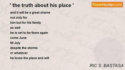 RIC S. BASTASA - ' the truth about his place '