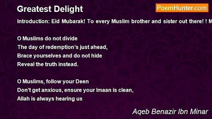 Aqeb Benazir Ibn Minar - Greatest Delight