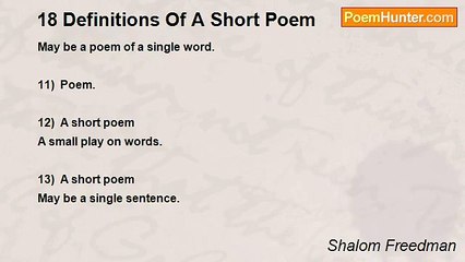 Shalom Freedman - 18 Definitions Of A Short Poem