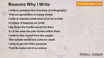 Shelcy Joseph - Reasons Why I Write