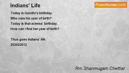 Rm.Shanmugam Chettiar. - Indians' Life