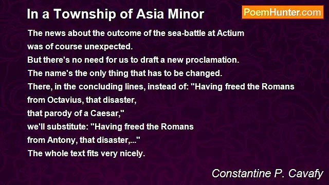 Constantine P. Cavafy - In a Township of Asia Minor
