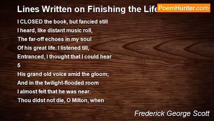 Frederick George Scott - Lines Written on Finishing the Life of Milton