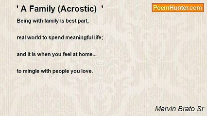 Marvin Brato Sr - ' A Family (Acrostic)  '