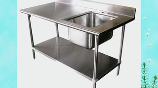 Prep Work Table with Sink 72 X 30 X 35 W5 Backsplash 18 Gauge Stainless Steel Top NSF